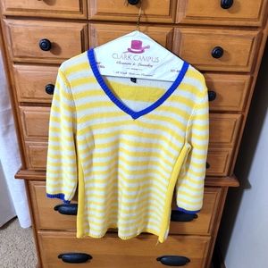 Yellow Striped Iridescent Willi Smith 3/4 Sleeve Sweater Size Medium
